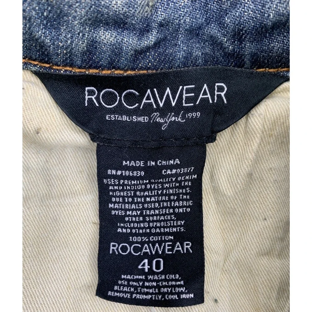 Rocawear Denim‎ Jacket Mens Size 40 Distressed Destroyed Trucker Hip Hop Grunge